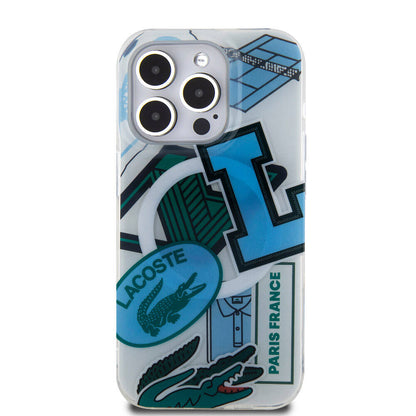 Apple iPhone 15 Pro Kılıf Lacoste Orjinal Lisanslı M-safe Şarj Özellikli Çift Katmanlı Yamalar Desenli Kapak Turuncu