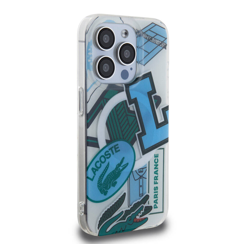 Apple iPhone 15 Pro Kılıf Lacoste Orjinal Lisanslı M-safe Şarj Özellikli Çift Katmanlı Yamalar Desenli Kapak Sarı