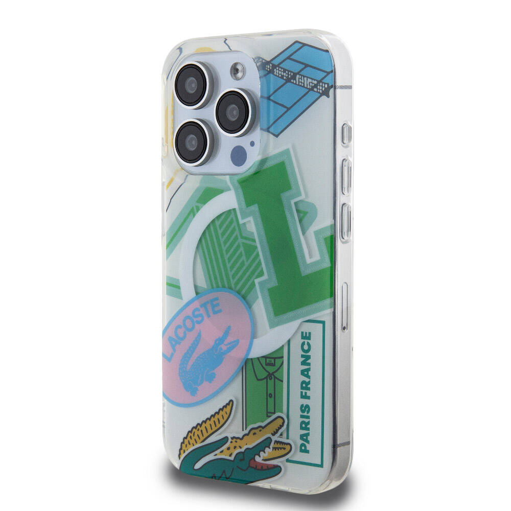 Apple iPhone 15 Pro Kılıf Lacoste Orjinal Lisanslı M-safe Şarj Özellikli Çift Katmanlı Yamalar Desenli Kapak Sarı