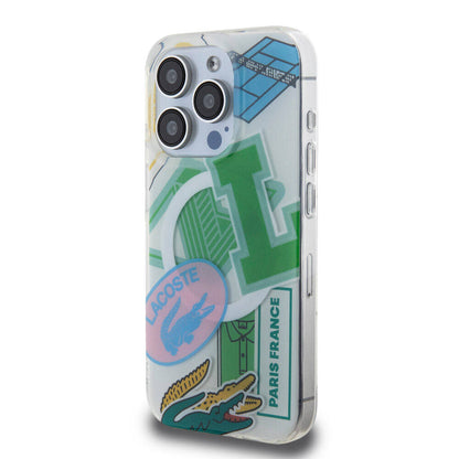 Apple iPhone 15 Pro Kılıf Lacoste Orjinal Lisanslı M-safe Şarj Özellikli Çift Katmanlı Yamalar Desenli Kapak Yeşil