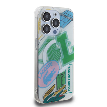 Apple iPhone 15 Pro Kılıf Lacoste Orjinal Lisanslı M-safe Şarj Özellikli Çift Katmanlı Yamalar Desenli Kapak Yeşil
