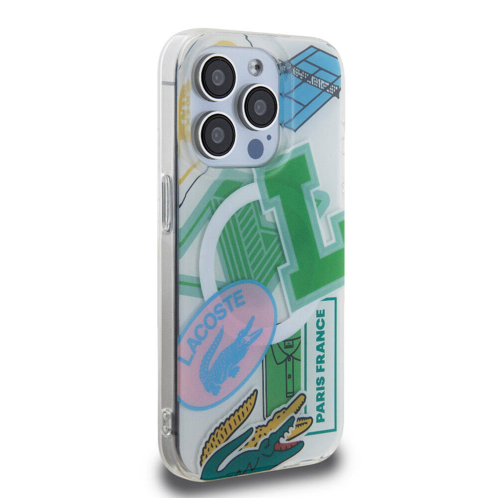 Apple iPhone 15 Pro Kılıf Lacoste Orjinal Lisanslı M-safe Şarj Özellikli Çift Katmanlı Yamalar Desenli Kapak Mavi