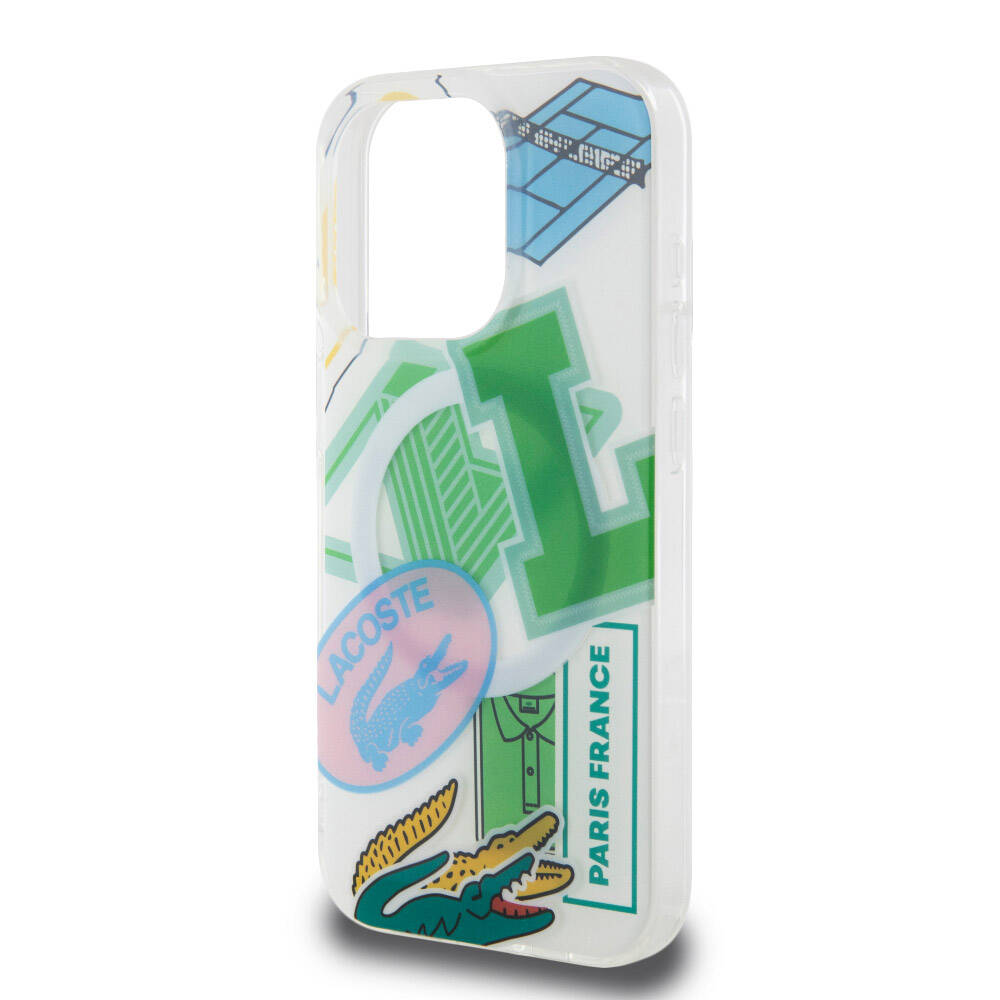 Apple iPhone 15 Pro Kılıf Lacoste Orjinal Lisanslı M-safe Şarj Özellikli Çift Katmanlı Yamalar Desenli Kapak Mavi