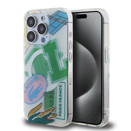 Apple iPhone 15 Pro Kılıf Lacoste Orjinal Lisanslı M-safe Şarj Özellikli Çift Katmanlı Yamalar Desenli Kapak Yeşil