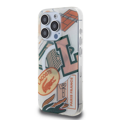 Apple iPhone 15 Pro Kılıf Lacoste Orjinal Lisanslı M-safe Şarj Özellikli Çift Katmanlı Yamalar Desenli Kapak Yeşil