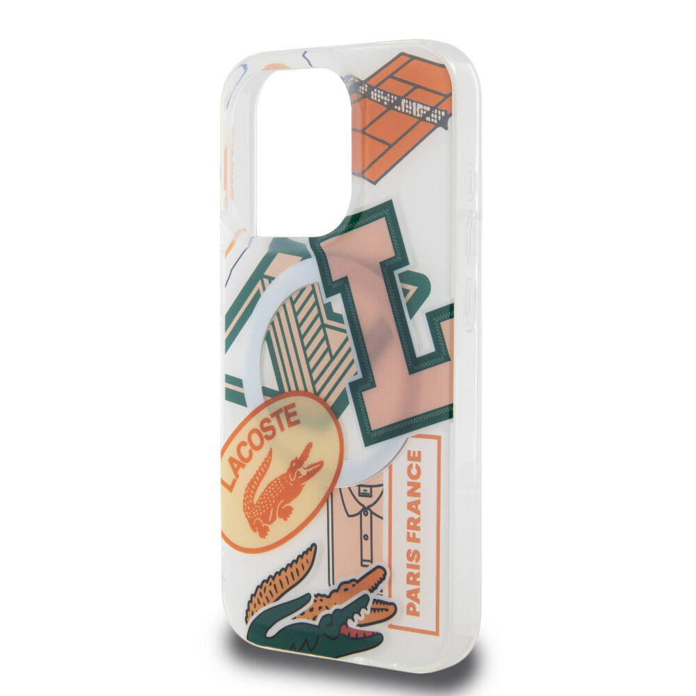 Apple iPhone 15 Pro Kılıf Lacoste Orjinal Lisanslı M-safe Şarj Özellikli Çift Katmanlı Yamalar Desenli Kapak Mavi