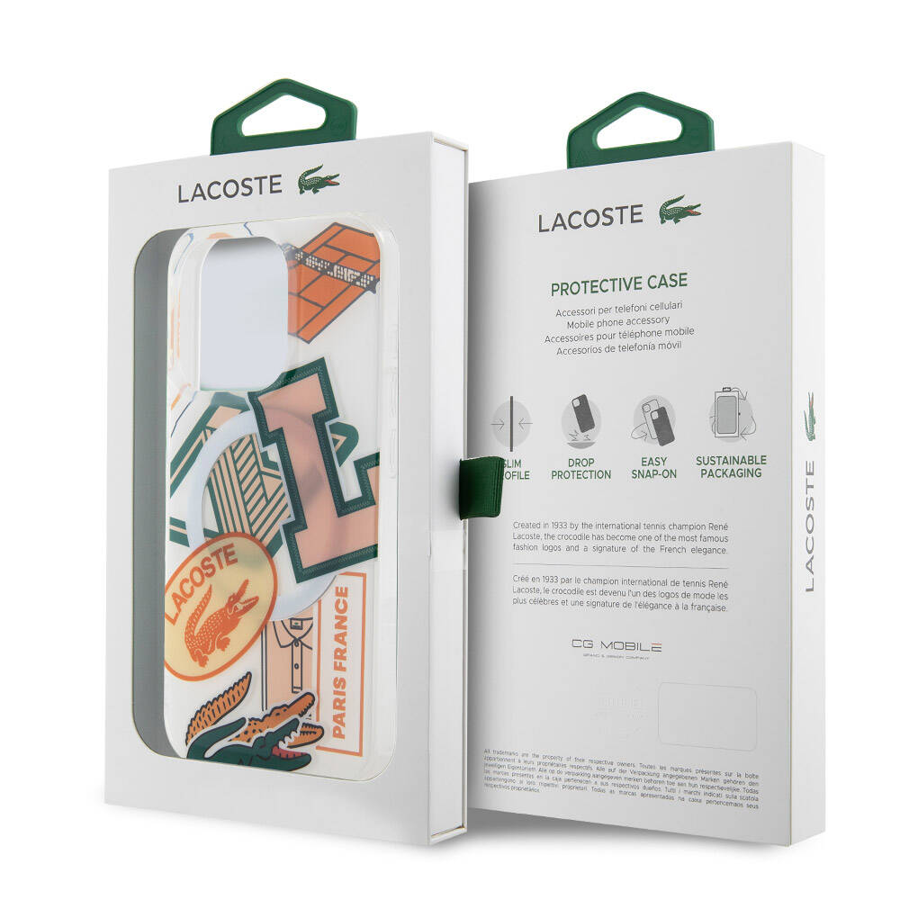 Apple iPhone 15 Pro Kılıf Lacoste Orjinal Lisanslı M-safe Şarj Özellikli Çift Katmanlı Yamalar Desenli Kapak Mavi