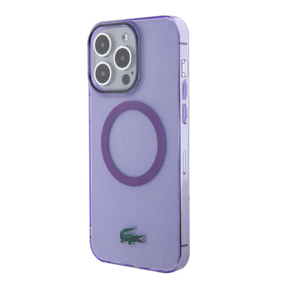 Apple iPhone 15 Pro Kılıf Lacoste Orjinal Lisanslı M-safe Şarj Özellikli İkonik Timsah Logolu Hard Parme Kapak Mor