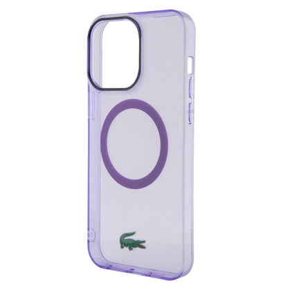 Apple iPhone 15 Pro Kılıf Lacoste Orjinal Lisanslı M-safe Şarj Özellikli İkonik Timsah Logolu Hard Parme Kapak Mor
