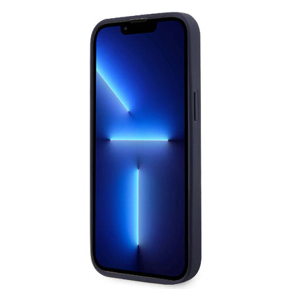 Apple iPhone 15 Pro Kılıf Lacoste Orjinal Lisanslı M-safe Şarj Özellikli PU Deri Görünümlü Kartlıklı Karışık Monogram Desenli Kapak Lacivert