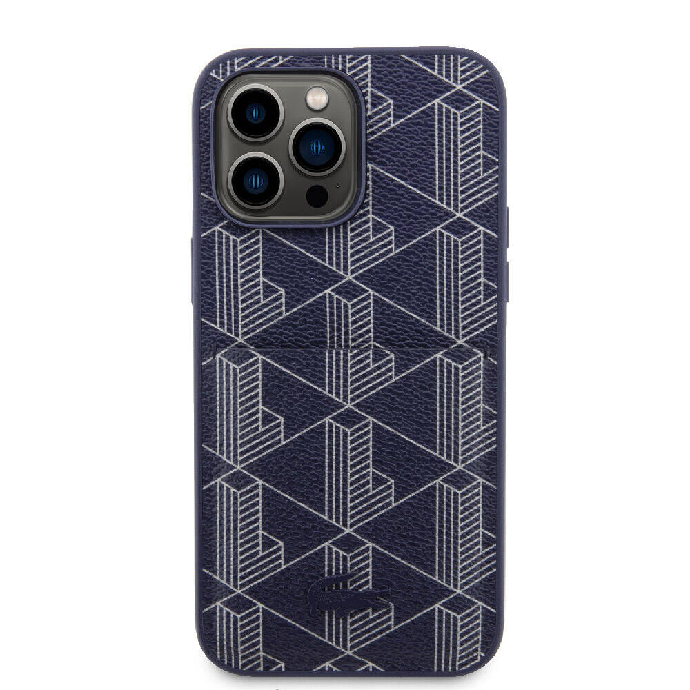 Apple iPhone 15 Pro Kılıf Lacoste Orjinal Lisanslı M-safe Şarj Özellikli PU Deri Görünümlü Kartlıklı Karışık Monogram Desenli Kapak Beyaz