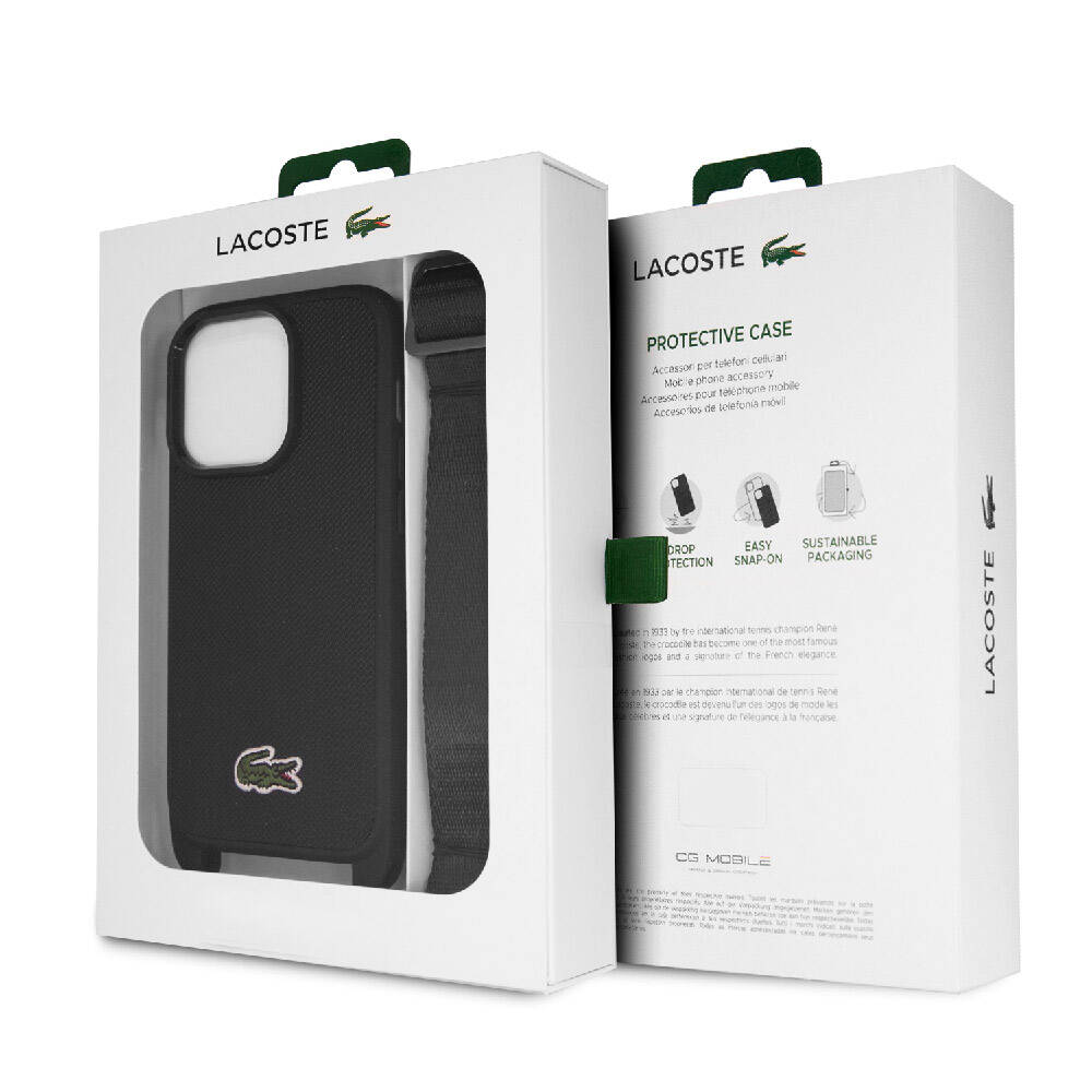 Apple iPhone 15 Pro Kılıf Lacoste Orjinal Lisanslı PU Pike Desenli Arka Yüzey Askılı İkonik Timsah Dokuma Logolu Kapak Yeşil