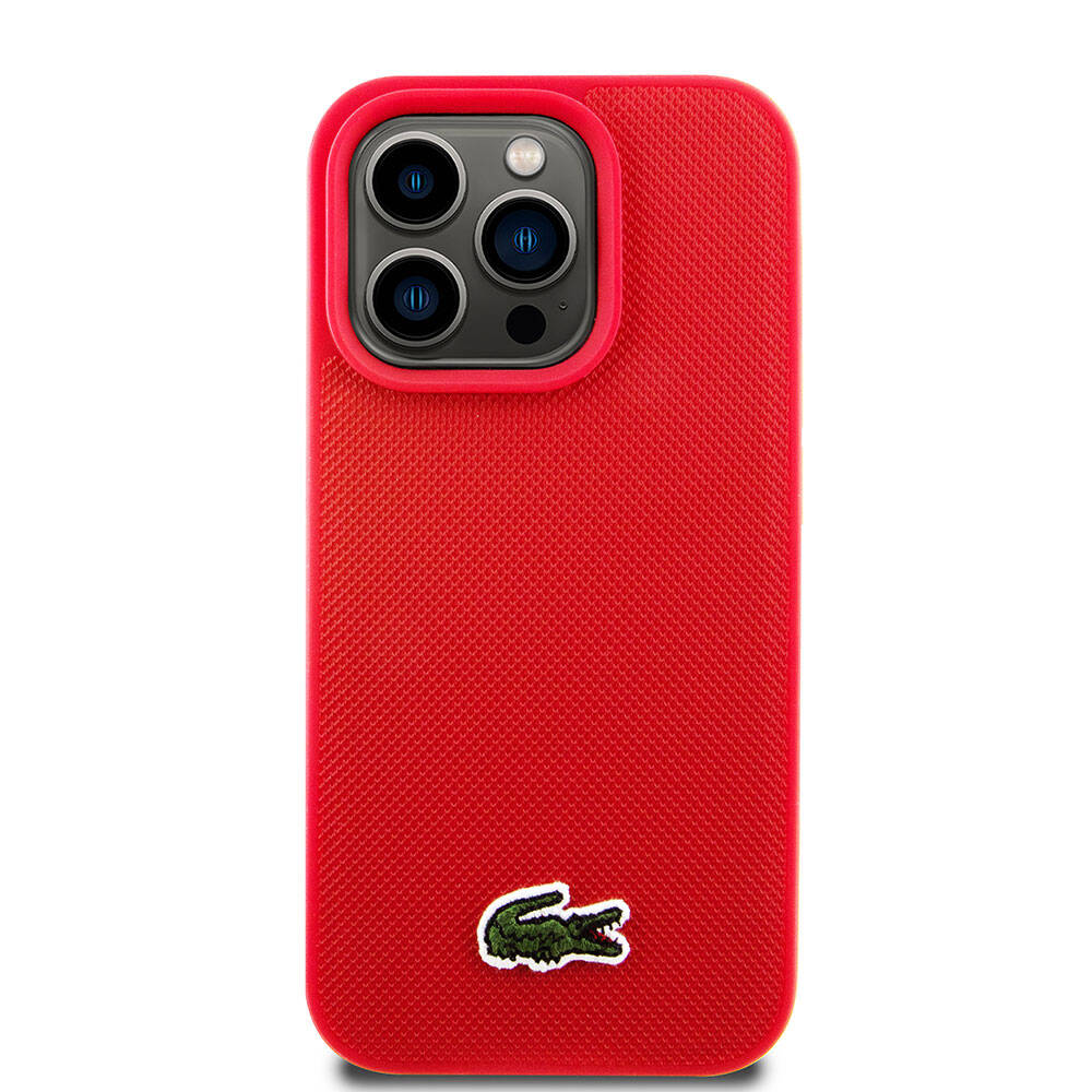 Apple iPhone 15 Pro Kılıf Lacoste Orjinal Lisanslı PU Pike Desenli Arka Yüzey İkonik Timsah Dokuma Logolu Kapak Lacivert