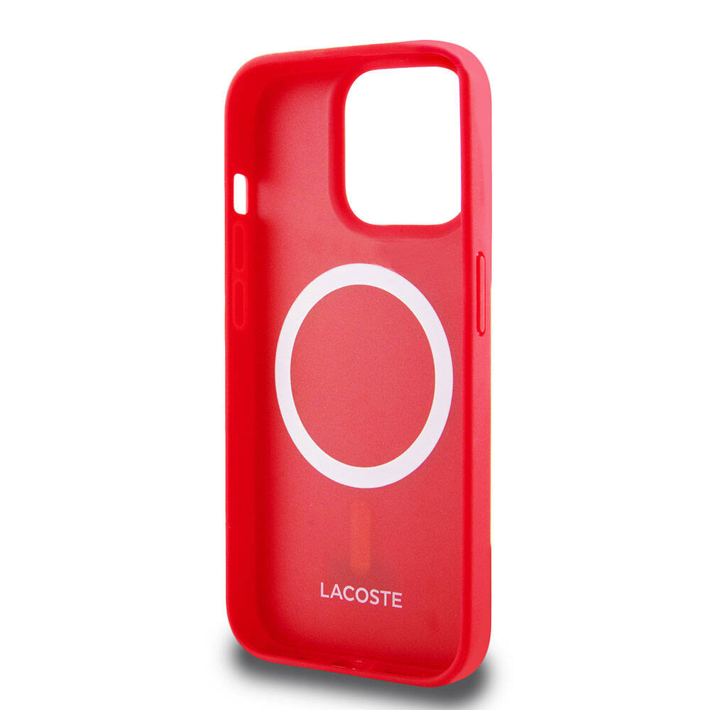 Apple iPhone 15 Pro Kılıf Lacoste Orjinal Lisanslı PU Pike Desenli Arka Yüzey İkonik Timsah Dokuma Logolu Kapak Kırmızı