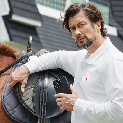 Apple iPhone 15 Pro Kılıf M-safe Şarj Özellikli 1500D Aramid Fiber Pitaka Military-Grade Classic Serisi Black-Grey Twill Kapak Siyah-Gri