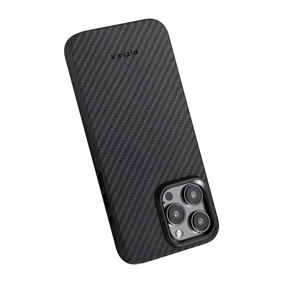 Apple iPhone 15 Pro Kılıf M-safe Şarj Özellikli 1500D Aramid Fiber Pitaka Military-Grade Classic Serisi Black-Grey Twill Kapak Siyah-Gri