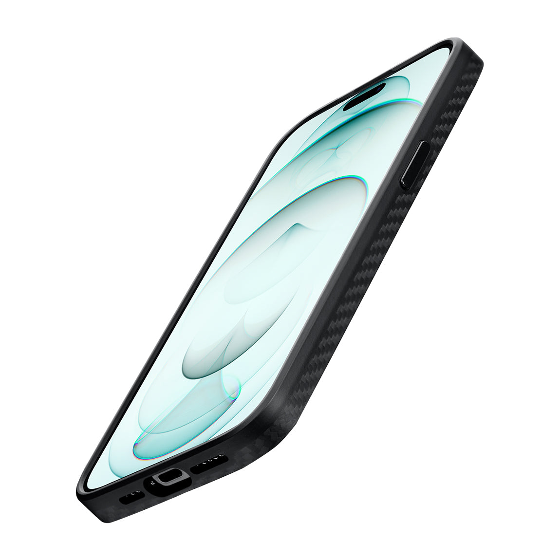 Apple iPhone 15 Pro Kılıf M-safe Şarj Özellikli 1500D Aramid Fiber Pitaka Military-Grade Classic Serisi Black-Grey Twill Kapak Siyah-Mavi