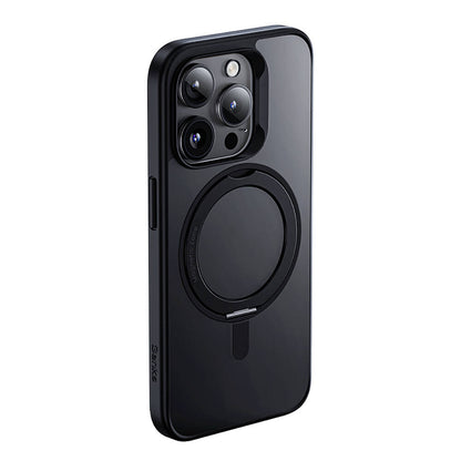 Apple iPhone 15 Pro Kılıf M-safe Şarj Özellikli 360° Dönebilen Benks Pop Stand Kapak Siyah