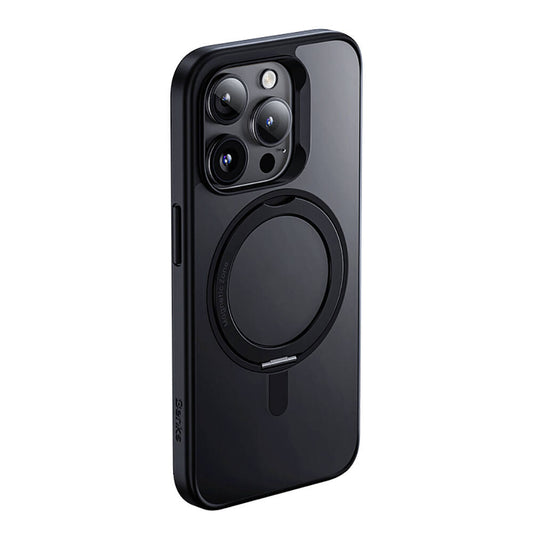 Apple iPhone 15 Pro Kılıf M-safe Şarj Özellikli 360° Dönebilen Benks Pop Stand Kapak Gri