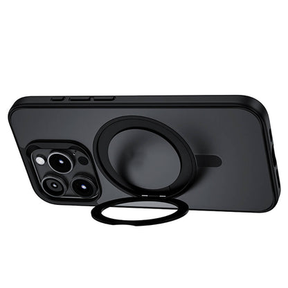 Apple iPhone 15 Pro Kılıf M-safe Şarj Özellikli 360° Dönebilen Benks Pop Stand Kapak Siyah