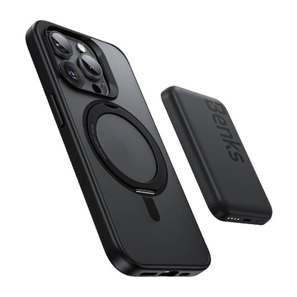 Apple iPhone 15 Pro Kılıf M-safe Şarj Özellikli 360° Dönebilen Benks Pop Stand Kapak Siyah