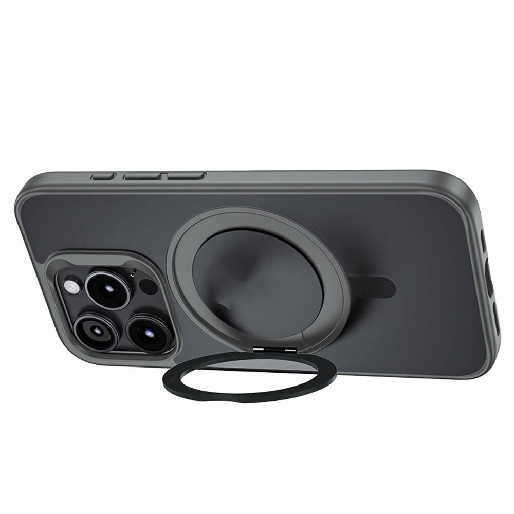 Apple iPhone 15 Pro Kılıf M-safe Şarj Özellikli 360° Dönebilen Benks Pop Stand Kapak Siyah
