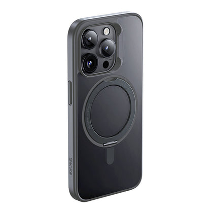 Apple iPhone 15 Pro Kılıf M-safe Şarj Özellikli 360° Dönebilen Benks Pop Stand Kapak Gri