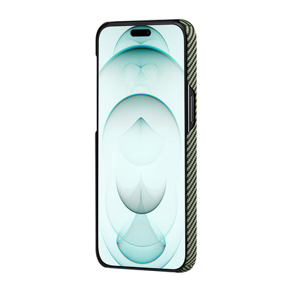 Apple iPhone 15 Pro Kılıf M-safe Şarj Özellikli 600D Aramid Fiber Pitaka Tactile Woven Orchestra Serisi Overture Kapak Siyah-Yeşil