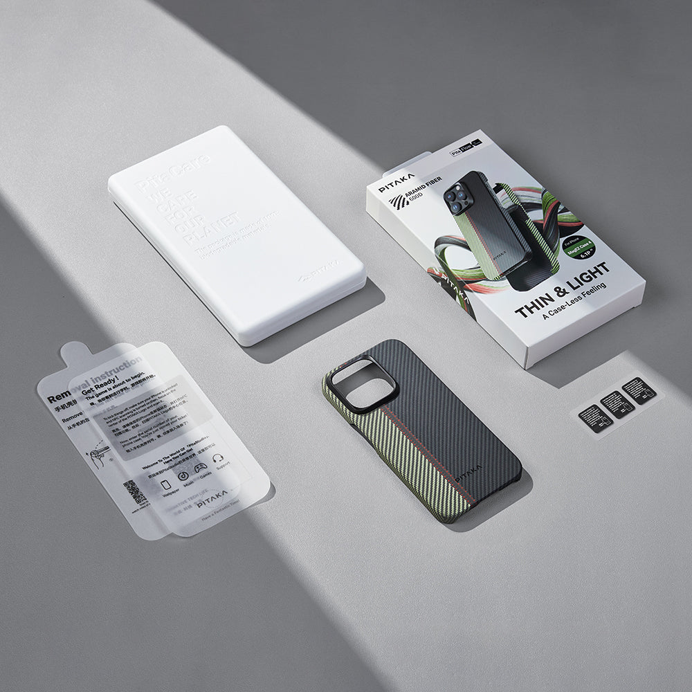 Apple iPhone 15 Pro Kılıf M-safe Şarj Özellikli 600D Aramid Fiber Pitaka Tactile Woven Orchestra Serisi Overture Kapak Siyah-Yeşil