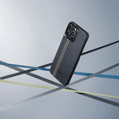 Apple iPhone 15 Pro Kılıf M-safe Şarj Özellikli 600D Aramid Fiber Pitaka Tactile Woven Orchestra Serisi Rhapsody Kapak Siyah
