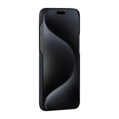 Apple iPhone 15 Pro Kılıf M-safe Şarj Özellikli 600D Aramid Fiber Pitaka Tactile Woven Orchestra Serisi Rhapsody Kapak Siyah