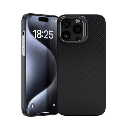 Apple iPhone 15 Pro Kılıf M-safe Şarj Özellikli 600D Kevlar Zore Krek Karbon Standlı Kapak
