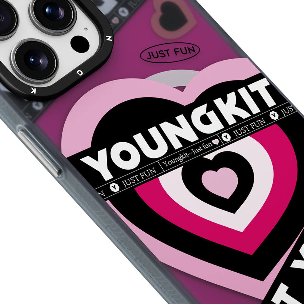 Apple iPhone 15 Pro Kılıf M-safe Şarj Özellikli Airbagli Çift Katmanlı Youngkit Flipped Serisi Kapak Pembe Açık