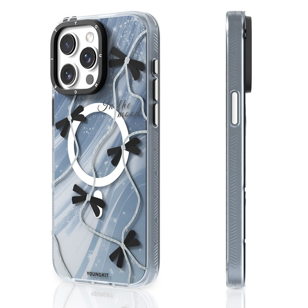 Apple iPhone 15 Pro Kılıf M-safe Şarj Özellikli Airbagli Çift Katmanlı Youngkit Star&Butterfly Serisi Kapak Mavi