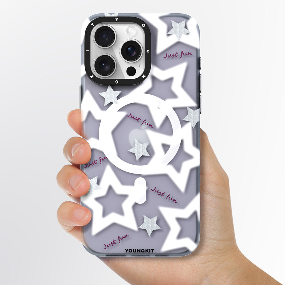 Apple iPhone 15 Pro Kılıf M-safe Şarj Özellikli Airbagli Çift Katmanlı Youngkit Star&Butterfly Serisi Kapak Mavi