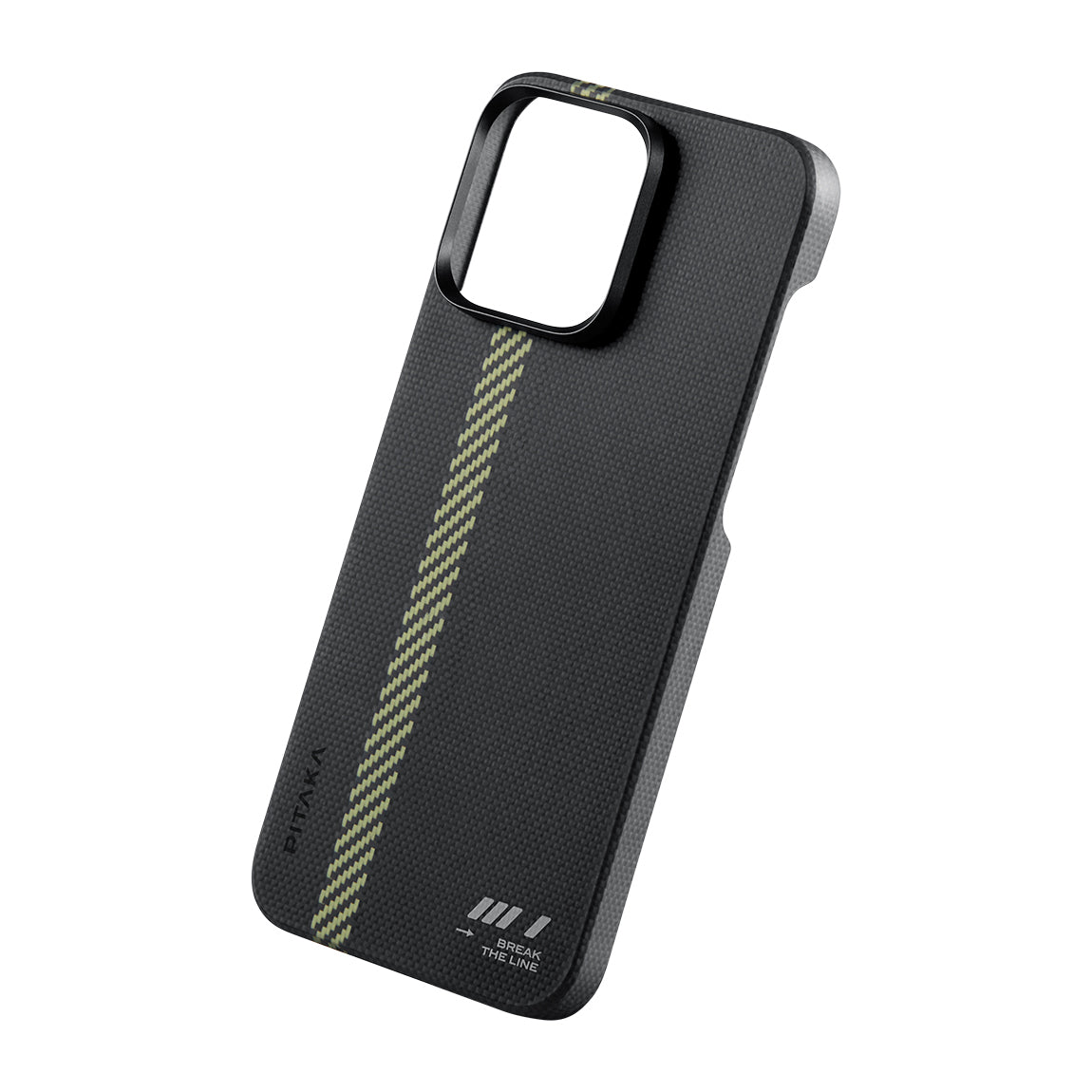 Apple iPhone 15 Pro Kılıf M-safe Şarj Özellikli Aramid Fiber Pitaka Tactile Woven Break The Line Kapak Siyah