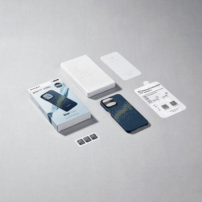 Apple iPhone 15 Pro Kılıf M-safe Şarj Özellikli Aramid Fiber Pitaka Tactile Woven Starpeak Serisi Milky Way Galaxy Kapak Mavi