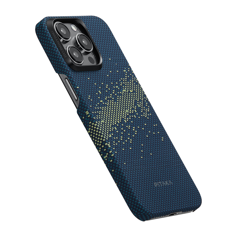 Apple iPhone 15 Pro Kılıf M-safe Şarj Özellikli Aramid Fiber Pitaka Tactile Woven Starpeak Serisi Milky Way Galaxy Kapak Mavi