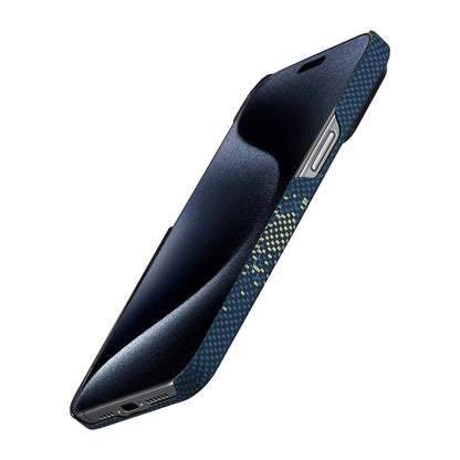 Apple iPhone 15 Pro Kılıf M-safe Şarj Özellikli Aramid Fiber Pitaka Tactile Woven Starpeak Serisi Milky Way Galaxy Kapak Mavi