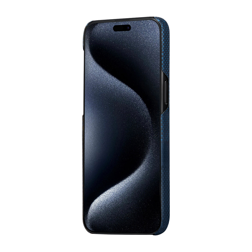 Apple iPhone 15 Pro Kılıf M-safe Şarj Özellikli Aramid Fiber Pitaka Tactile Woven Starpeak Serisi Milky Way Galaxy Kapak Mavi