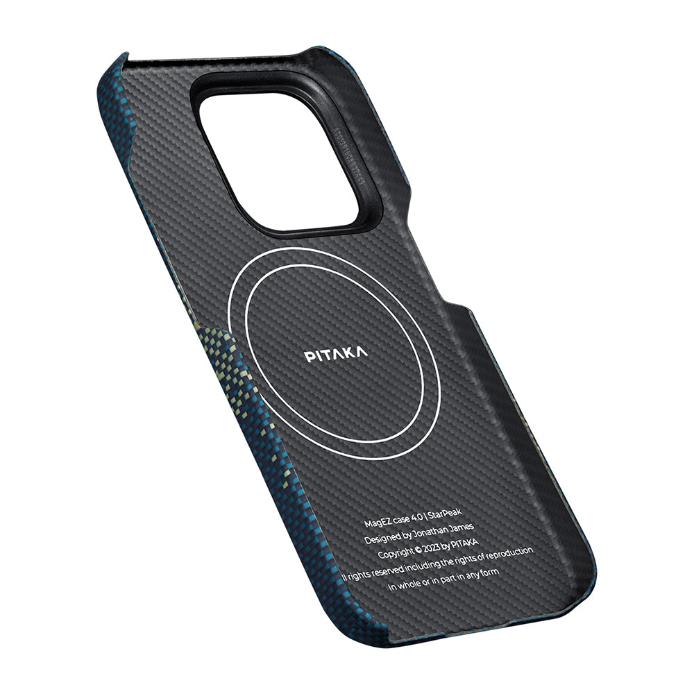 Apple iPhone 15 Pro Kılıf M-safe Şarj Özellikli Aramid Fiber Pitaka Tactile Woven Starpeak Serisi Milky Way Galaxy Kapak Mavi