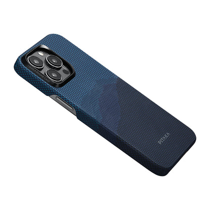 Apple iPhone 15 Pro Kılıf M-safe Şarj Özellikli Aramid Fiber Pitaka Tactile Woven Starpeak Serisi Over The Horizon Kapak Mavi