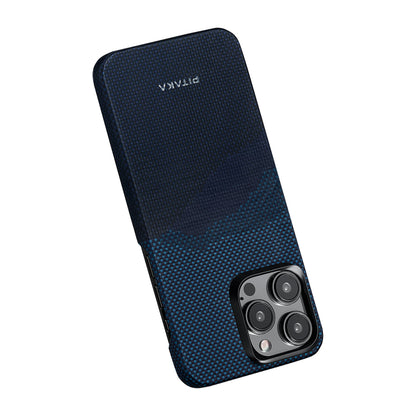 Apple iPhone 15 Pro Kılıf M-safe Şarj Özellikli Aramid Fiber Pitaka Tactile Woven Starpeak Serisi Over The Horizon Kapak Mavi