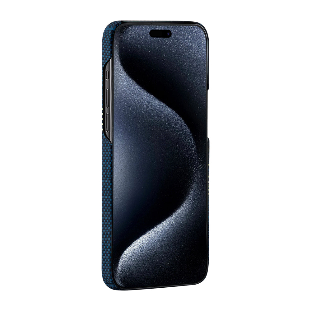 Apple iPhone 15 Pro Kılıf M-safe Şarj Özellikli Aramid Fiber Pitaka Tactile Woven Starpeak Serisi Over The Horizon Kapak Mavi