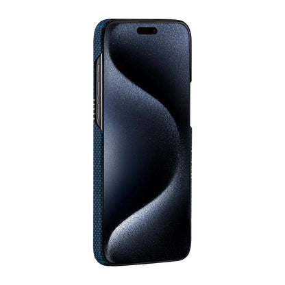 Apple iPhone 15 Pro Kılıf M-safe Şarj Özellikli Aramid Fiber Pitaka Tactile Woven Starpeak Serisi Over The Horizon Kapak Mavi