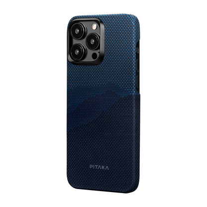 Apple iPhone 15 Pro Kılıf M-safe Şarj Özellikli Aramid Fiber Pitaka Tactile Woven Starpeak Serisi Over The Horizon Kapak Mavi
