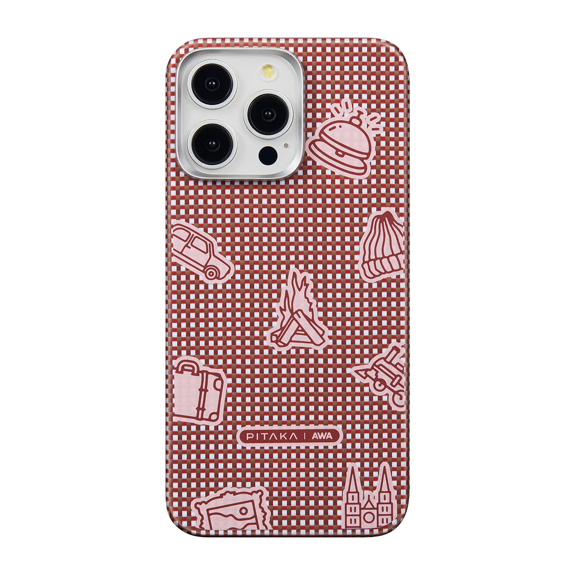 Apple iPhone 15 Pro Kılıf M-safe Şarj Özellikli Awa Tasarımlı 1500D Aramid Fiber Pitaka Ultra-Slim Classic Serisi Bonfire Kapak Kırmızı