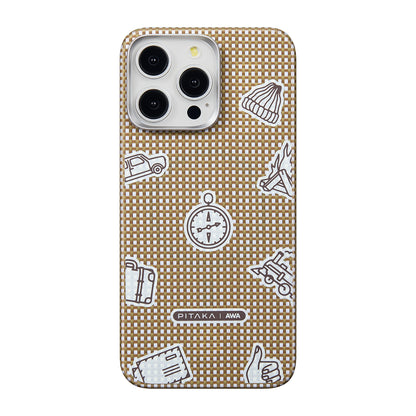 Apple iPhone 15 Pro Kılıf M-safe Şarj Özellikli Awa Tasarımlı 1500D Aramid Fiber Pitaka Ultra-Slim Classic Serisi Canyon Kapak Sarı