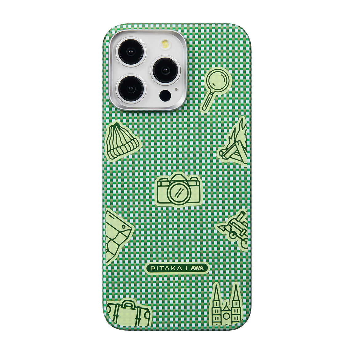 Apple iPhone 15 Pro Kılıf M-safe Şarj Özellikli Awa Tasarımlı 1500D Aramid Fiber Pitaka Ultra-Slim Classic Serisi Forest Kapak Yeşil