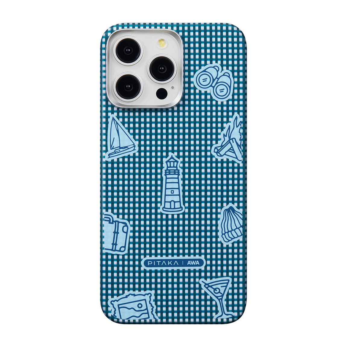 Apple iPhone 15 Pro Kılıf M-safe Şarj Özellikli Awa Tasarımlı 1500D Aramid Fiber Pitaka Ultra-Slim Classic Serisi Ocean Kapak Mavi